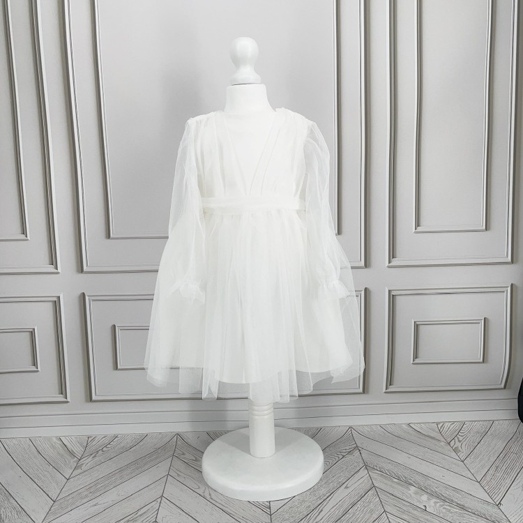 Sukienka tiulowa Lara z paskiem ecru