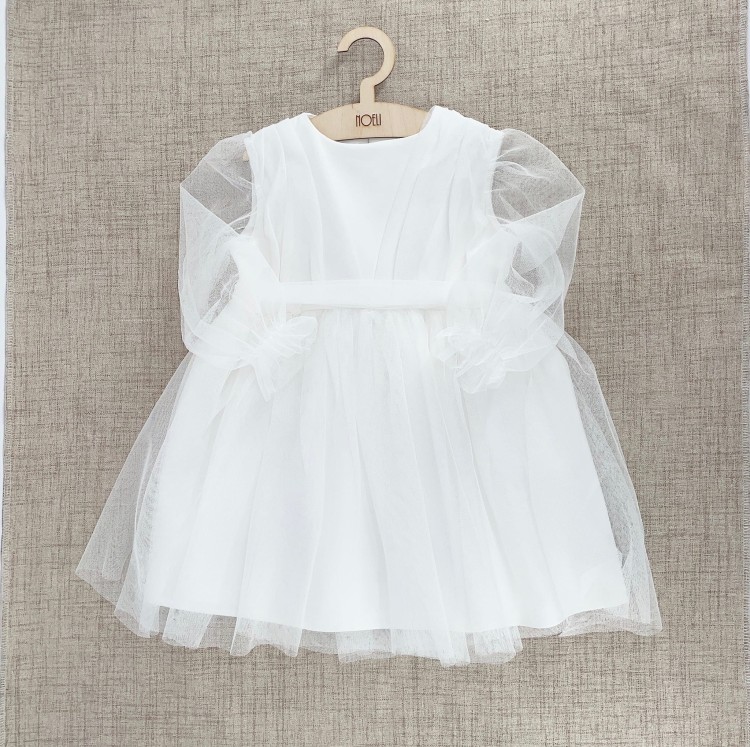 Sukienka tiulowa Lara z paskiem ecru