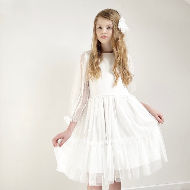 Sukienka tiulowa Leticia ecru z kokardami