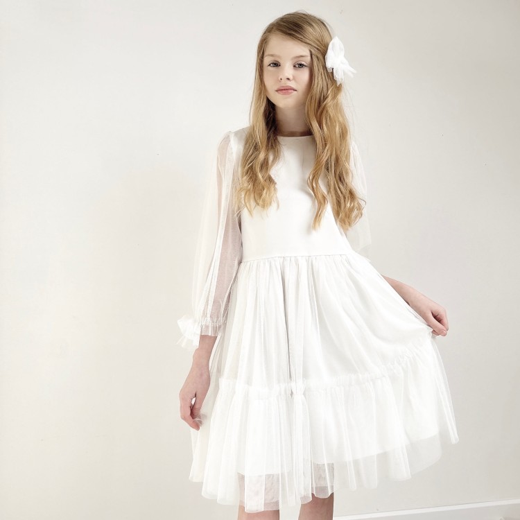 Sukienka tiulowa Leticia ecru z kokardami