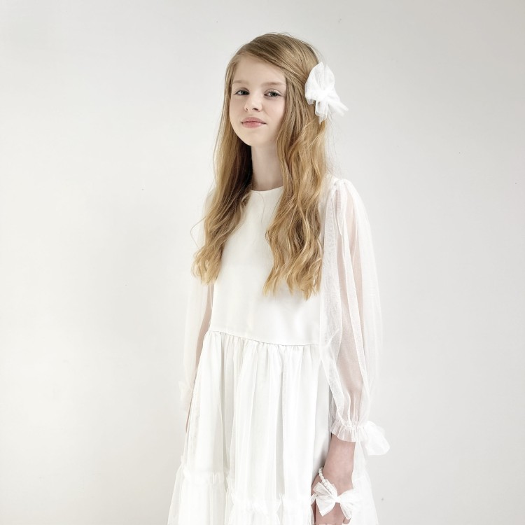 Sukienka tiulowa Leticia ecru z kokardami