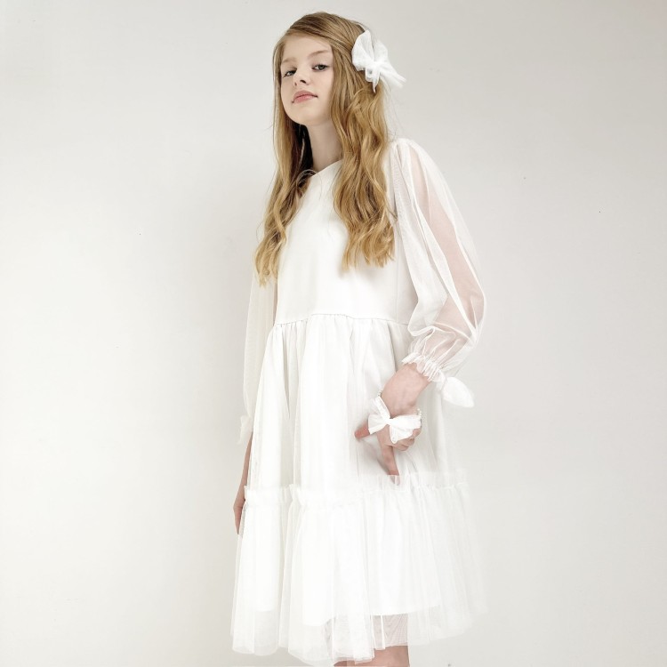 Sukienka tiulowa Leticia ecru z kokardami