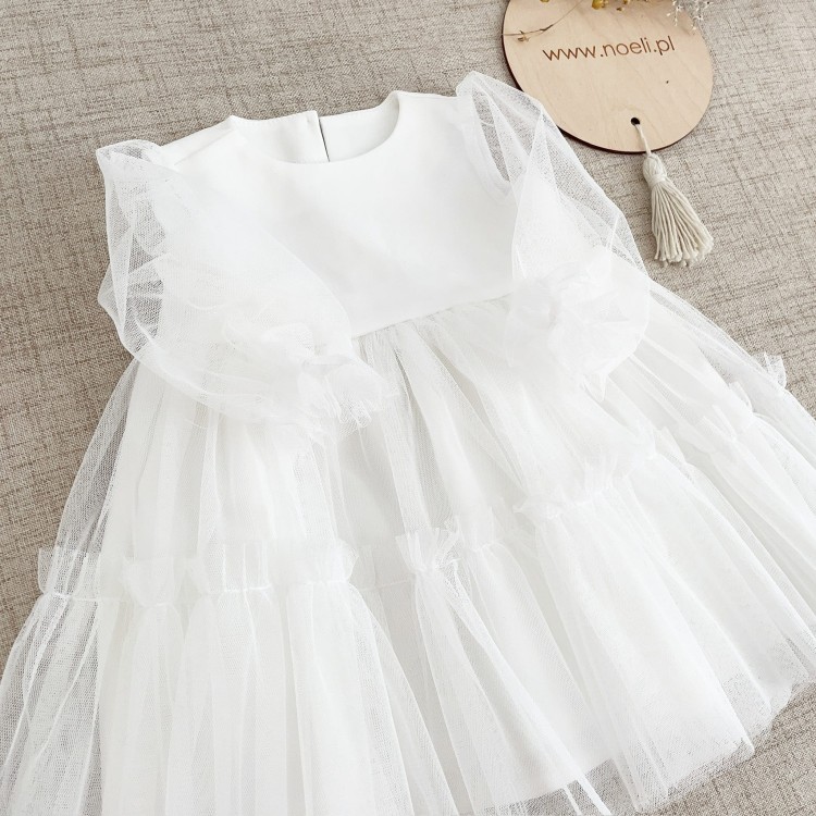 Sukienka tiulowa Leticia ecru z kokardami