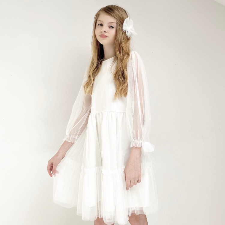 Sukienka tiulowa Leticia ecru z kokardami