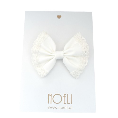 Spinka kokarda ecru z koronką bawełnainą