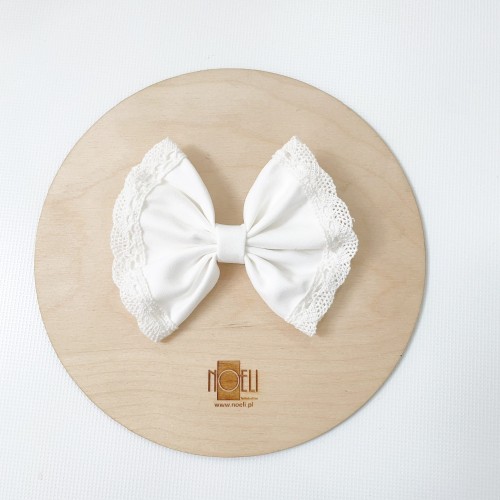 Spinka kokarda ecru z koronką bawełnainą