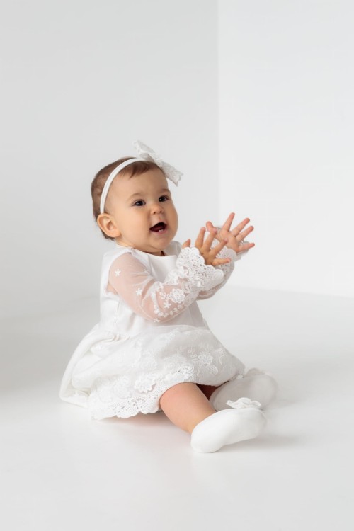 Sukienka do chrztu Emily 2 ecru z koronką