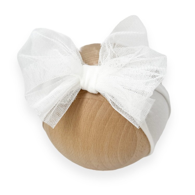 Opaska szeroka z kokarda tiulową ecru