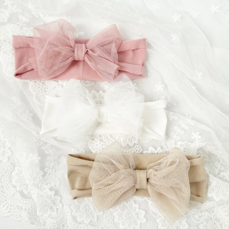 Opaska szeroka z kokarda tiulową ecru