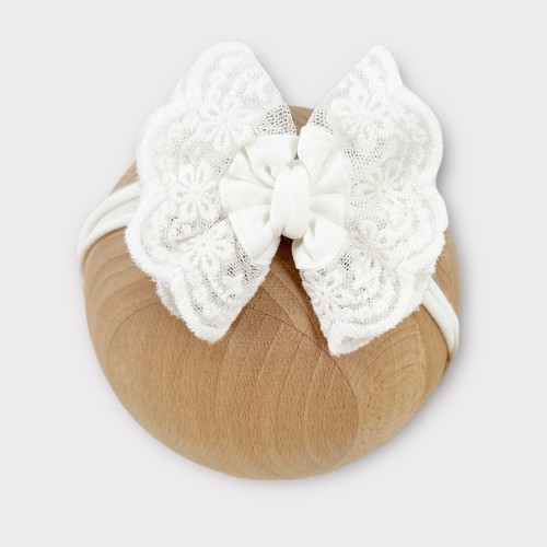 Opaska kokarda z tiulowa koronką ecru