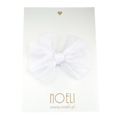 Spinka duża kokarda tiulowa biała