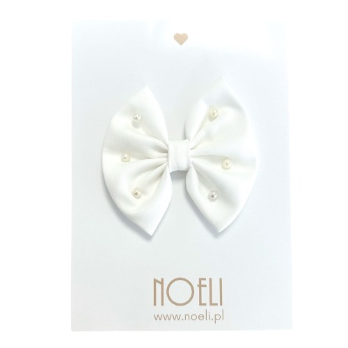 Spinka kokarda ecru z perełkami