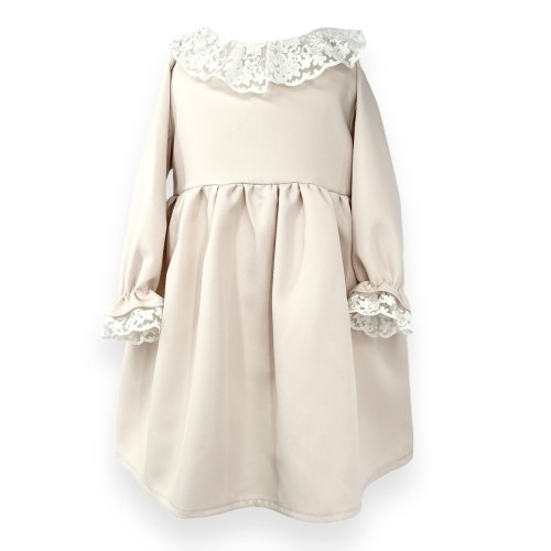 Sukienka Zoya beżowa z dużą kokardą i koronką