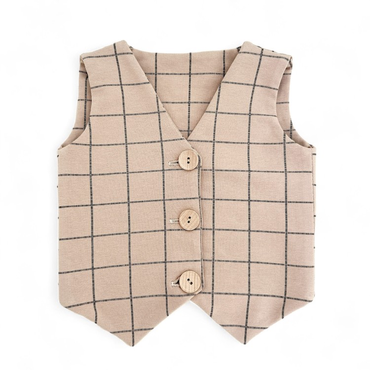Kamizelka dla chłopca bezowa krata