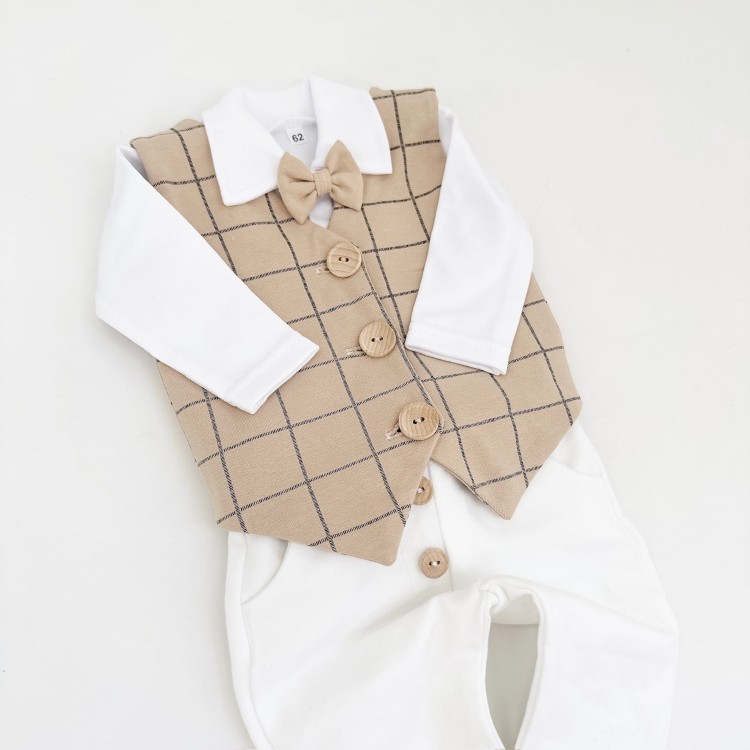 Kamizelka dla chłopca bezowa krata