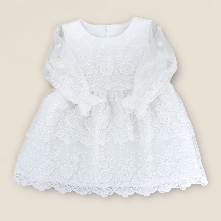 Sukienka  do chrztu Marlena ecru z koronką ecru