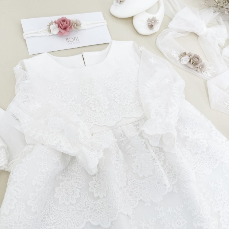 Sukienka  do chrztu Marlena ecru z koronką ecru