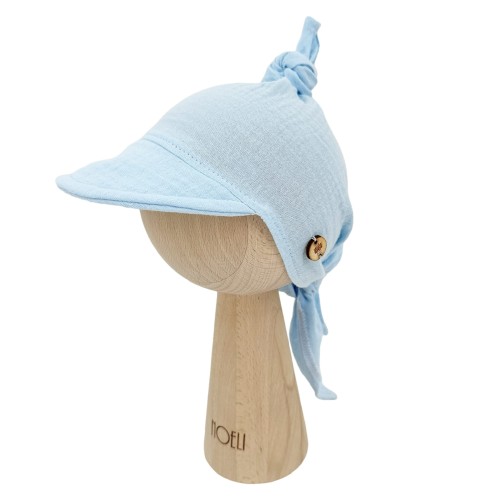 Muślinowa chustka z daszkiem wiązana błękit