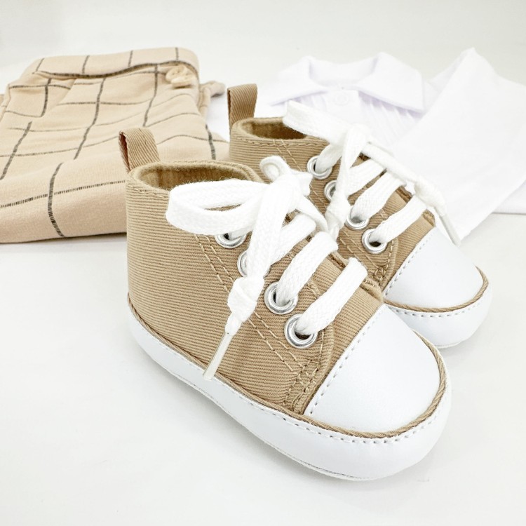 Trampki Trzewiczki buciki do chrztu  niechodki dla chłopca beżowe