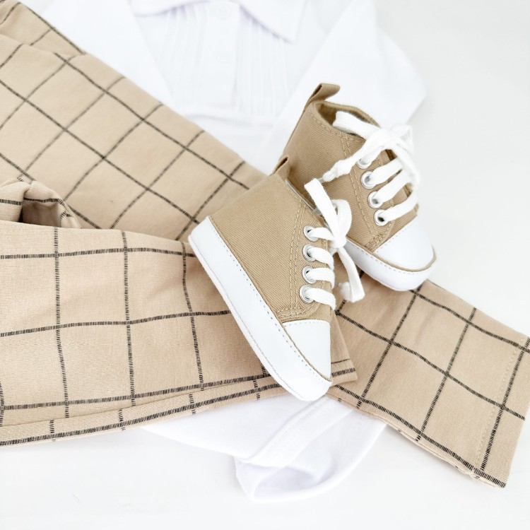 Trampki Trzewiczki buciki do chrztu  niechodki dla chłopca beżowe