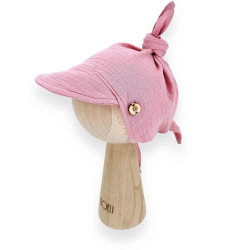 Muślinowa chustka z daszkiem wiązana różowa