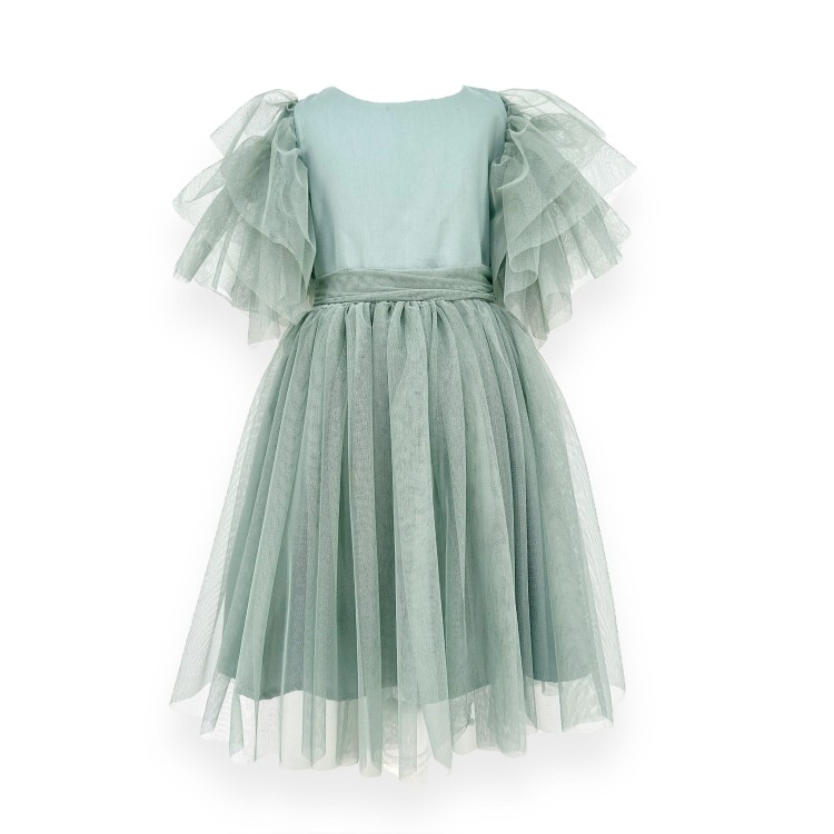 Sukienka tiulowa Diana  szałwiowa z paskiem