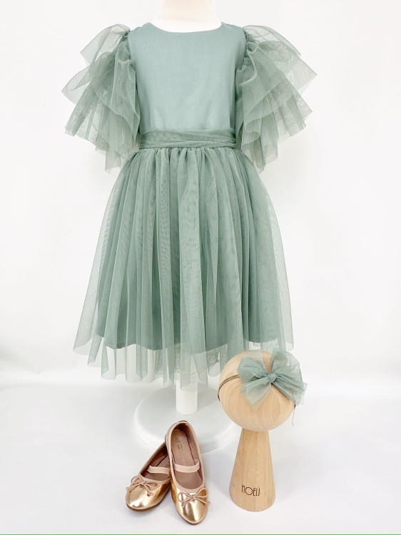 Sukienka tiulowa Diana  szałwiowa z paskiem