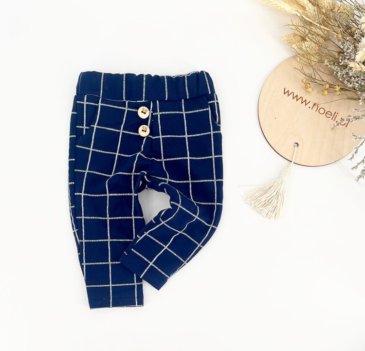 Spodnie z bawelny krata granatowa