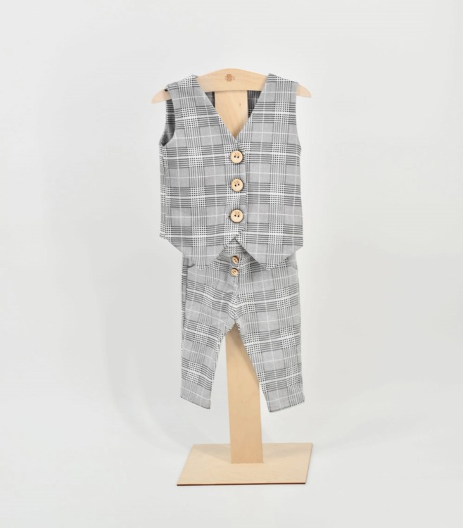 Kamizelka dla chłopca szara krata