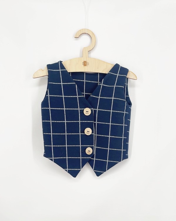 Kamizelka dla chłopca granatowa krata